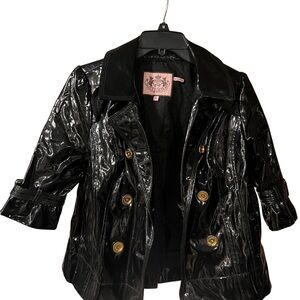 Juicy Couture Shiny Black Trench Coat with Gold Buttons